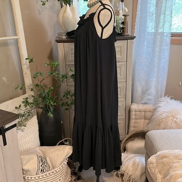 💵 J CREW Ruffle Beach Dress in Airy Gauze | Black - Picture 6 of 13